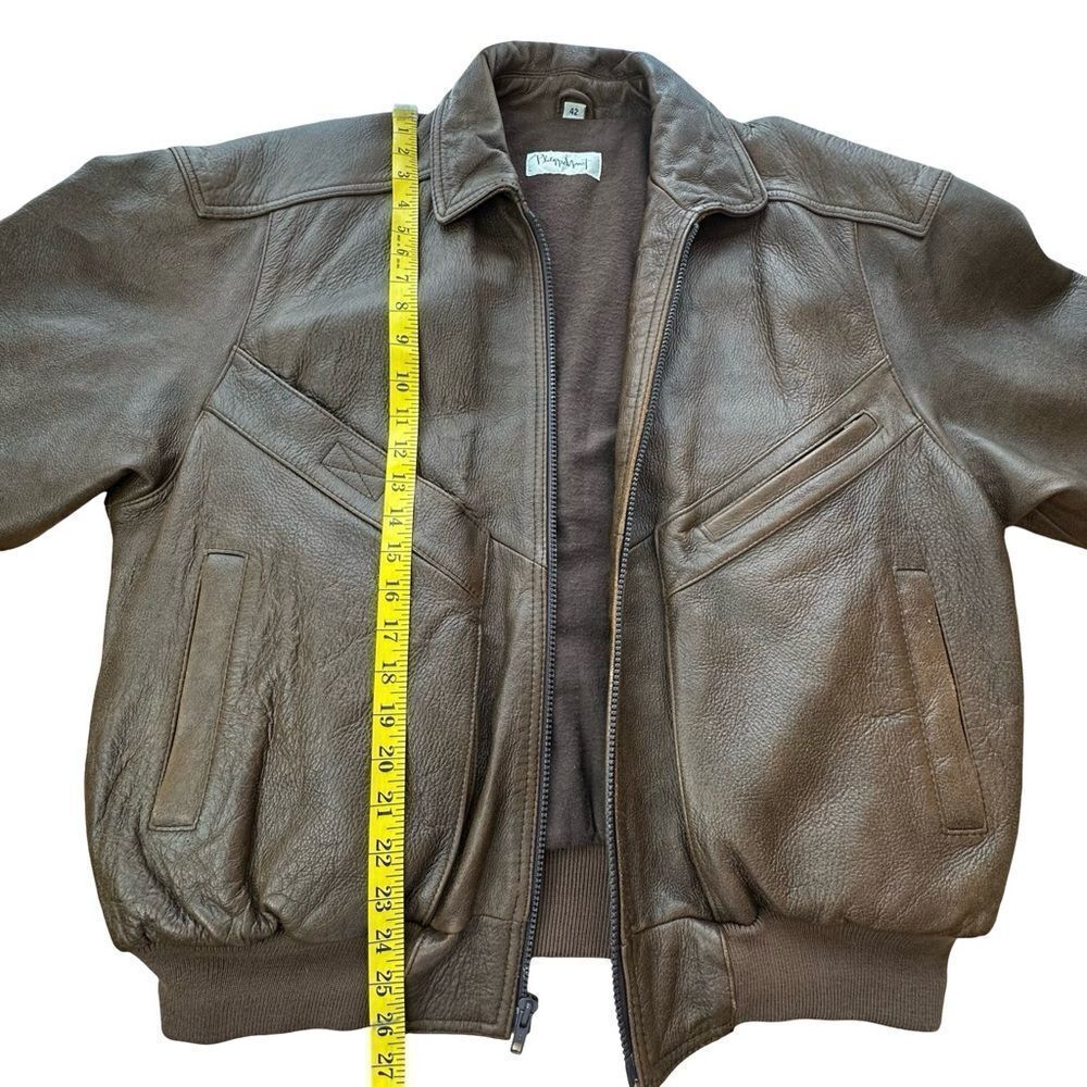 PHILIPPE MONET Vintage Brown Leather Zip Front Bomber Jacket Size 42 - Picture 9 of 16